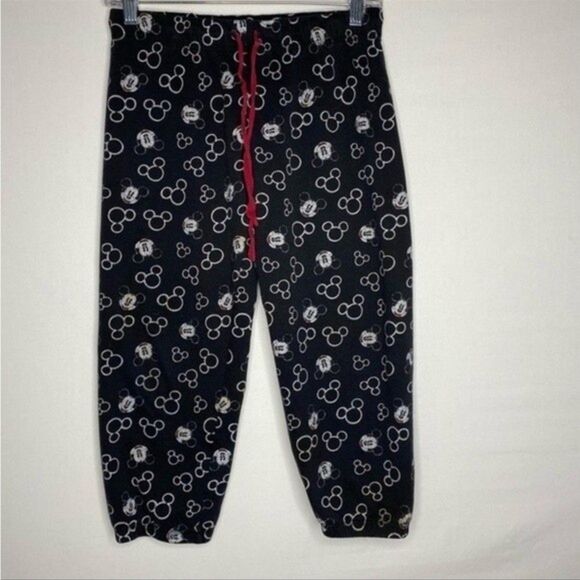 Disney Black White Mickey Mouse Drawstring Capri Pants M 7-9 - Picture 2 of 6